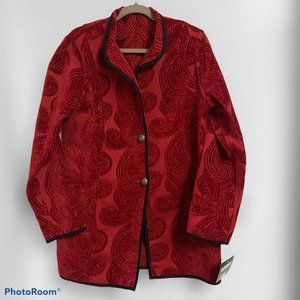 NWT $195 Trimdin Classic Scarlet Red Women Reversible Coat Made in USA Large L